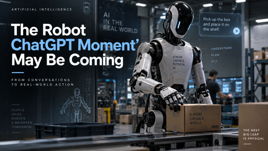Humanoid robot in a factory representing the robot ChatGPT moment