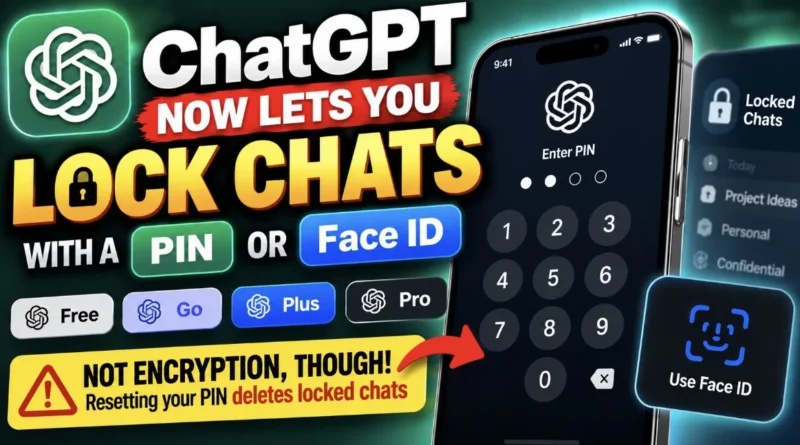 ChatGPT chat locked with a padlock and Face ID icon, showing how to lock ChatGPT chats